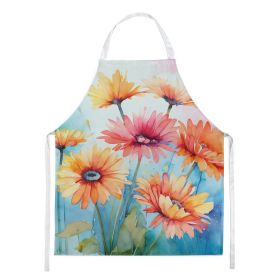 Gerbera Daisies in Watercolor Apron Cooking Kitchen Server Baking Crafts Gardening for Adult Women Men, Unisex, Large, Multicolor